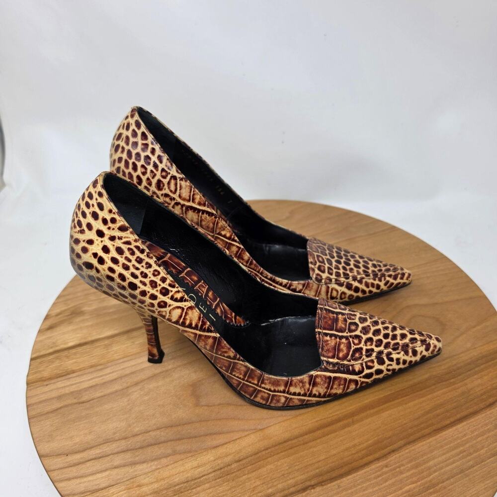 Casadei Heel 7 Animal Print Leather Pointed Toe Pumps Italy Stiletto Office Work